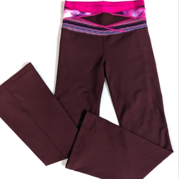 Lululemon Full Length Flare Burgundy Wide Waistband Groove Pant Y2K Leggings Sz6 - Picture 1 of 16
